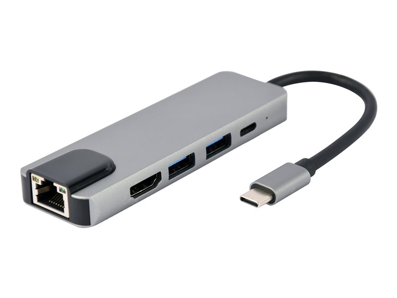 GEMBIRD A-CM-COMBO5-04 Multi Port Adapter USB Type C 5in1 Hub + HDMI + PD + LAN