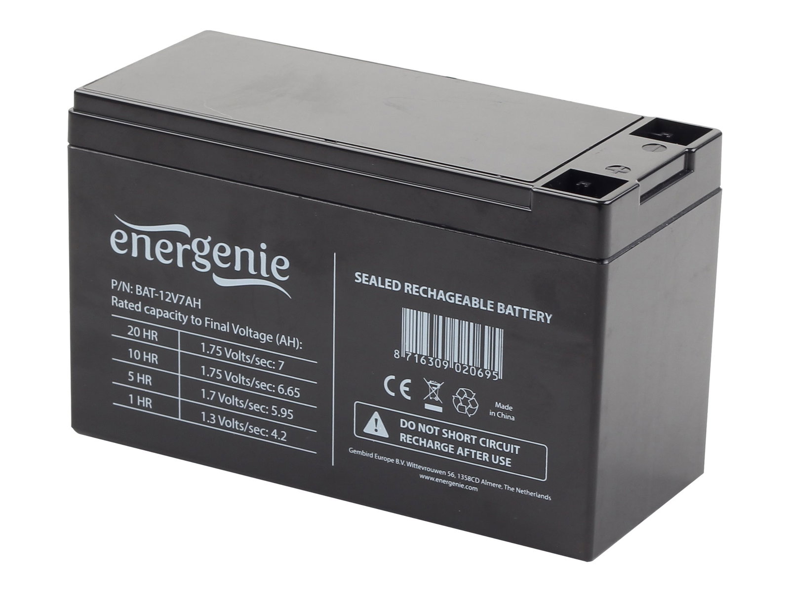 GEMBIRD BAT-12V7AH Energenie Rechargeable Gel Battery 12V/7AH