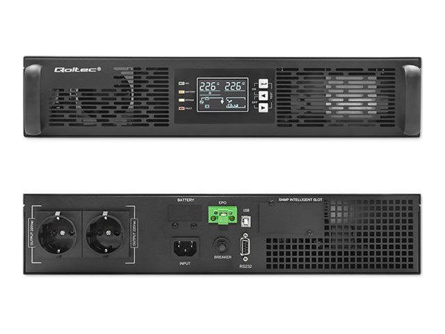 QOLTEC 52285 Uninterruptible Power Supply UPS for RACK 1kVA 1000W Power factor 1.0 LCD EPO USB On line