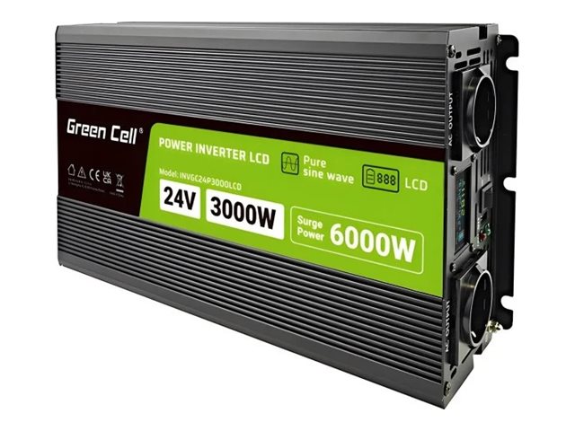 GREEN CELL power inverter 24V-230V 3000W/6000W with LCD display - pure sine wave