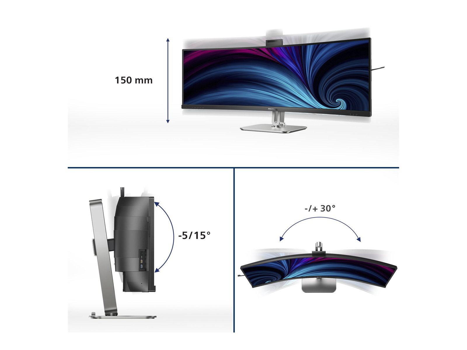 PHILIPS 49B2U6903CH/00 48.8inch 5120x1440 VA Curved H/A 170mm SUPERWIDE USB-C 75Hz DP 2xHDMI USB HUB SPEAKERS webcam