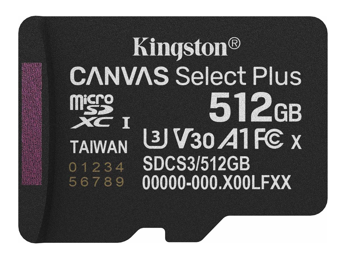 KINGSTON 512GB micSDXC Canvas Select Plus Gen3 150R A1 Single Pack w/o ADP