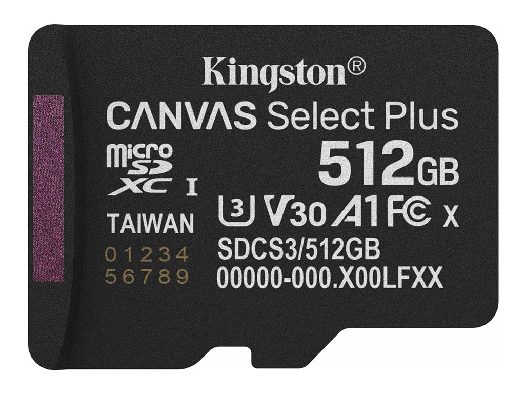 KINGSTON 512GB micSDXC Canvas Select Plus Gen3 150R A1 Single Pack w/o ADP