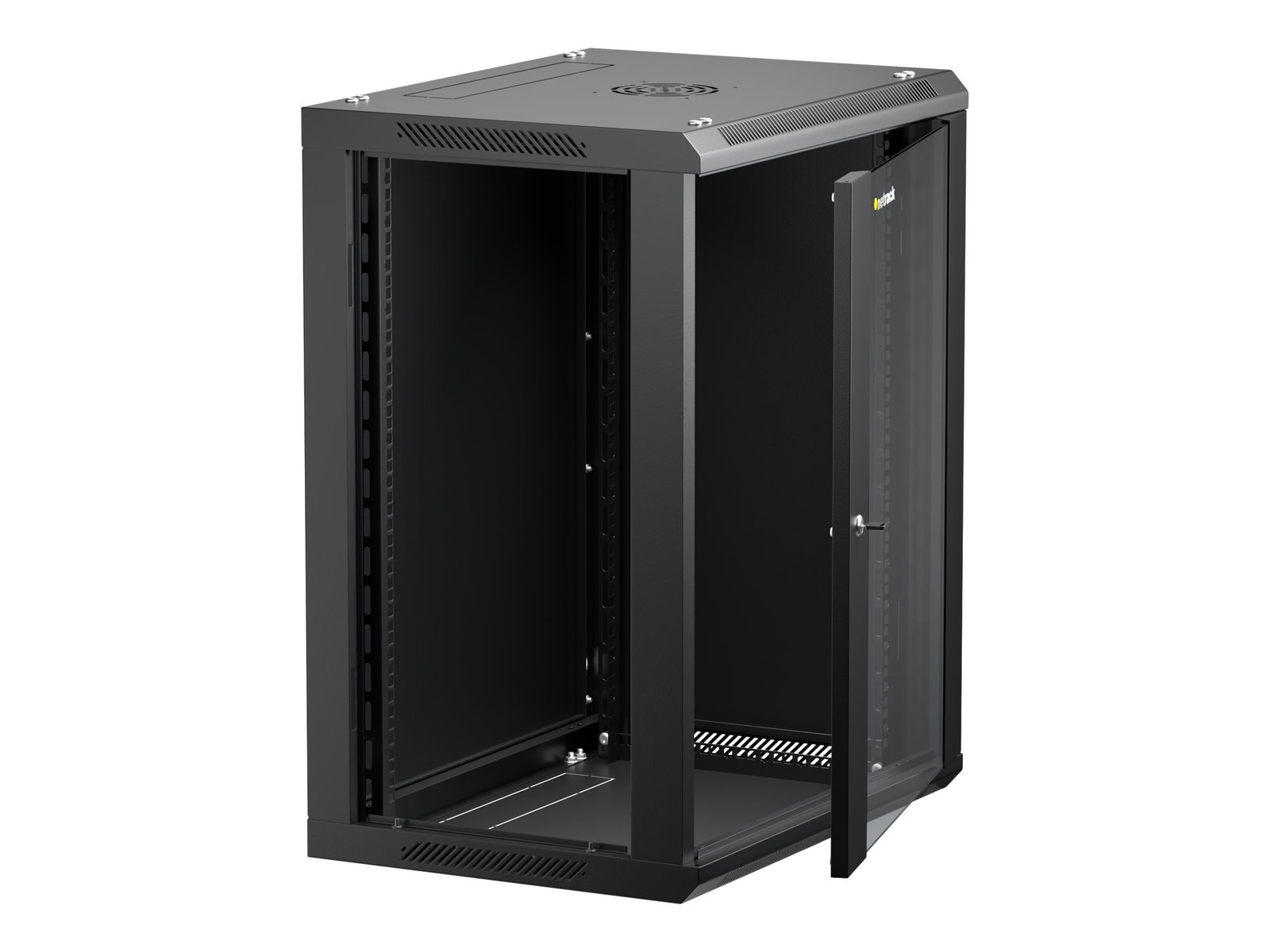 NETRACK 019-150-645-022 wall/hanging cabinet 19inch 15U/450 mm glass door black remov. side pan.