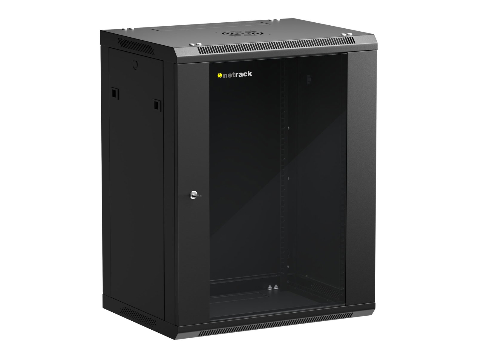 NETRACK 019-150-645-022 wall/hanging cabinet 19inch 15U/450 mm glass door black remov. side pan.