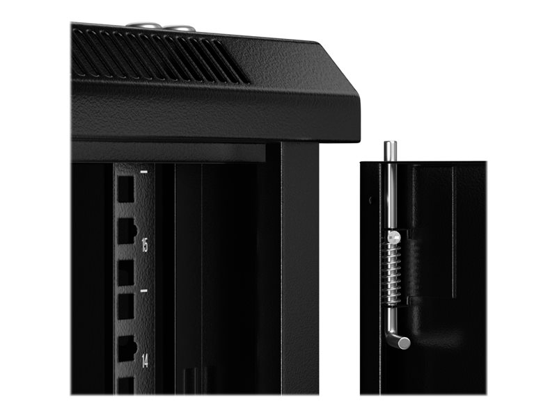 NETRACK 019-150-645-022 wall/hanging cabinet 19inch 15U/450 mm glass door black remov. side pan.