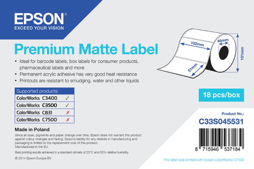 PREMIUM MATTE LABEL - DIE-CUT - 102MM X 51MM 650 LABELS
