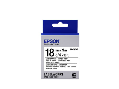 TAPE LK-5WBW STRNG ADH BLK-/WHT - WHT 18/9