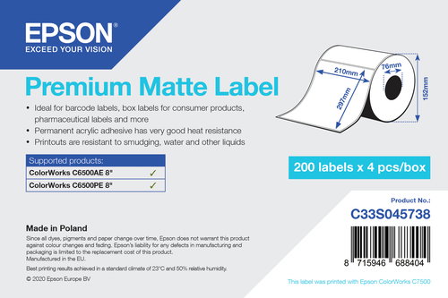 PREMIUM MATTE LABEL DIE CUTROLL - 210MMX297MM 200 LABELS