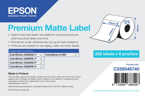 PREMIUM MATTE LABEL DIE-CUTROLL - 105MMX210MM 282 LABELS