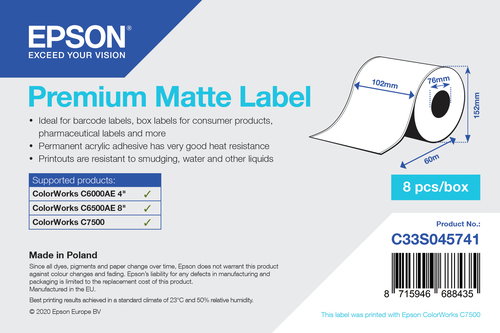PREMIUM MATTE LABEL CONTINUOUS - ROLL 102MMX60M