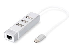 DIGITUS 3P USB 2.0 HUB + FAST - ETHERNET LAN ADAPTOR TYPE C