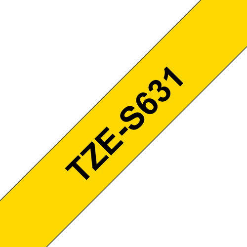 TZE-S631 LAMINATED TAPE 12MM 8M - BLACK ON YELLOW EXTRA-STRONG