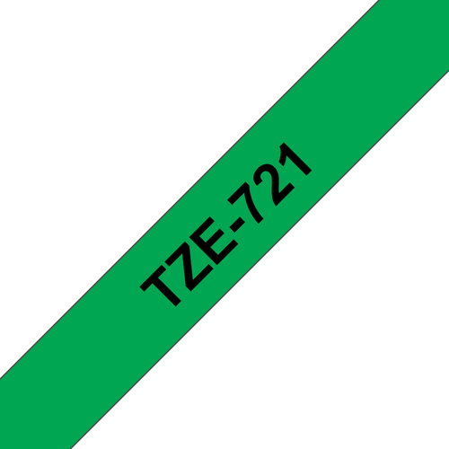 TZE-721 LAMINATED TAPE 9MM 8M - BLACK ON GREEN