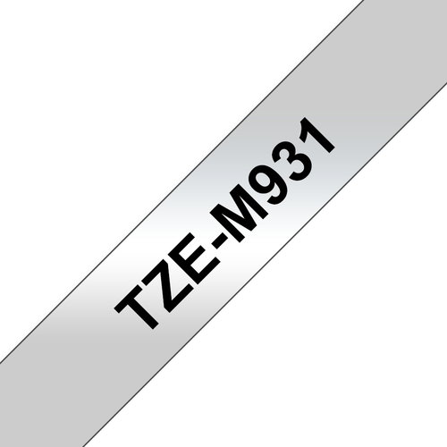 TZE-M931 LAMINATED TAPE 12MM - 8M BLACK ON SILVER/METALLIC MATT