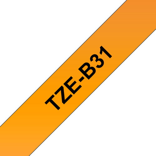 TZE-B31 LAMINATED TAPE 12MM - 8M BLACK ON SIGNAL ORANGE