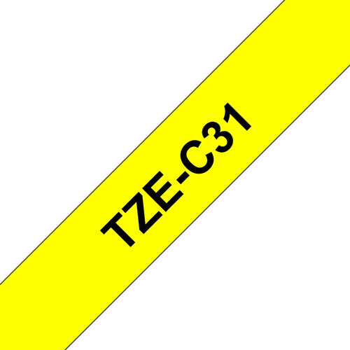 TZE-C31 LAMINATED TAPE 12MM - 8M BLACK ON SIGNAL YELLOW