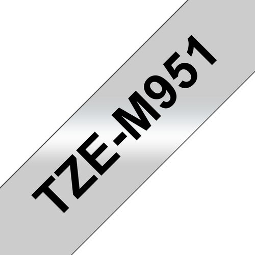 TZE-M951 LAMINATED TAPE 24MM - 8M BLACK ON SILVER/METALLIC MATT