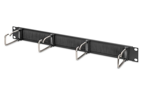 1U CABL MANAGMPANEL W/BRUSH 4X - STEEL RINGS 40X75MM BLK RAL 9005