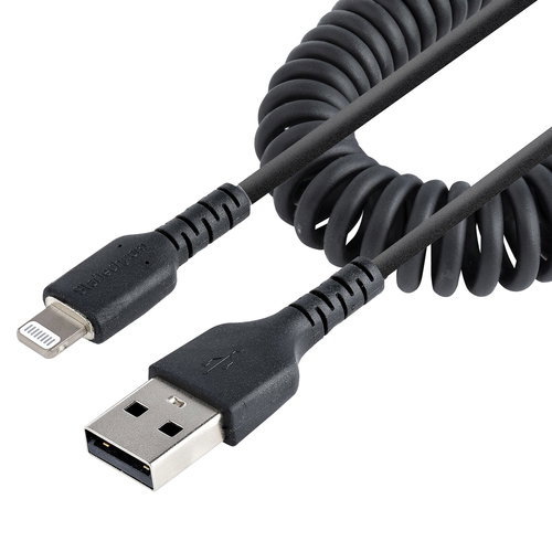 USB TO LIGHTNING CABLE - 50CM - (20IN) COILED CABLE BLACK