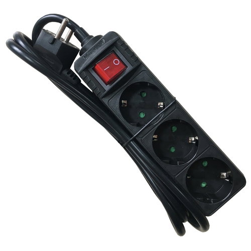 SOCKET STRIP 3S PVC 1.5M BK ECO - 16A/3680W