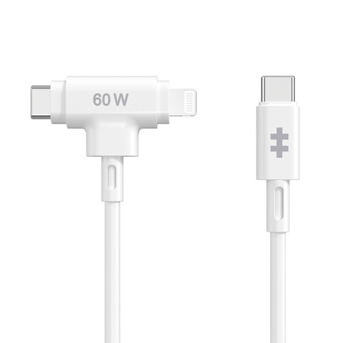 HYPERJUICE SILICONE USB-C TO US - AND LIGHTNING HYBRID 60W CABLE -
