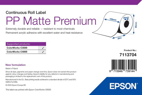 PP MATTE LABEL PREMIUM - CONTINUOUS ROLL 105MM X 29M