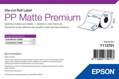 PP MATTE LABEL PREMIUM DIE-CUT - ROLL 105MM X 152MM 185 LABELS