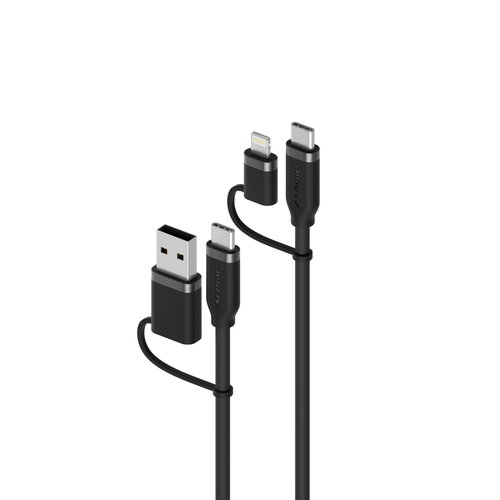 ELEMENTS SILICONE 4-IN-1 - USB 2.0 CABLE 100W BLACK- 1.5M