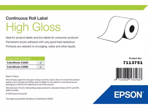 HIGH GLOSS LABEL CONTINUOUS - ROLL 76MM X 33M