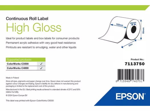 HIGH GLOSS LABEL CONTINUOUS - ROLL 102MM X 33M