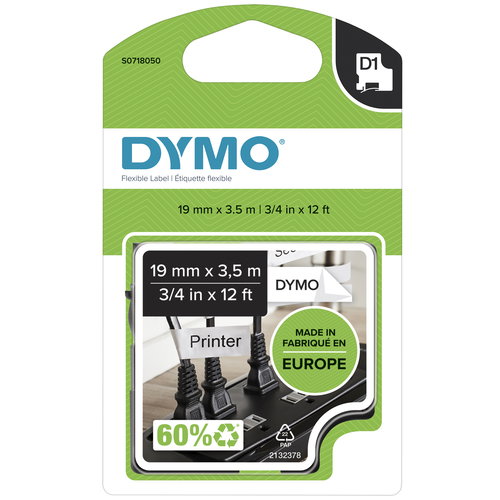 D1-TAPE NYLON 12MM X 3.5M - BLACK ON WHITE