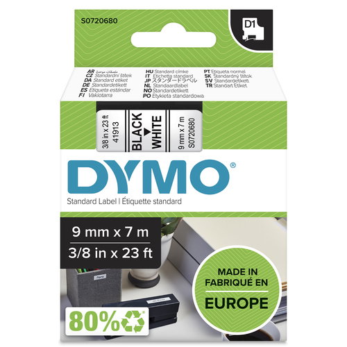 D1-TAPE 9MM X 7M - BLACK ON WHITE