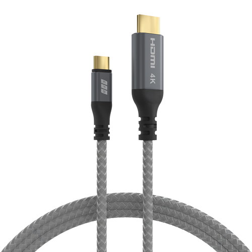 18M USB-C TO HDMI CABLE 4K30HZ - GRAY BRAIDED GOLD CONTACTS