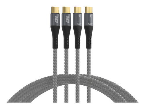 SET-1 USBC CABLE 100W PD E-MARK - 2X1M GRAY BRAIDED GOLD PD3.0 5A