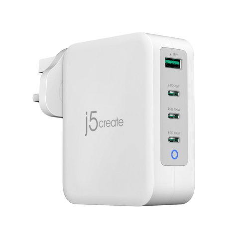 130W GAN USB-C 4-PORT CHARGER - - UK WHITE GREY