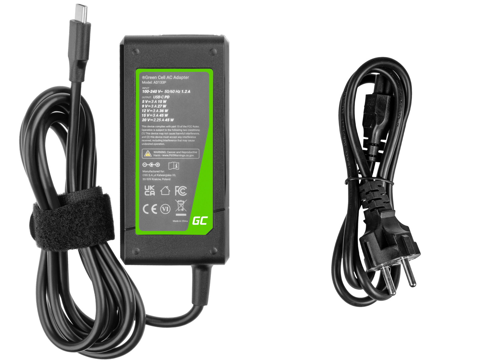 Greencell Universal PRO USB-C Charger for Laptops Tablets & Phones 45W