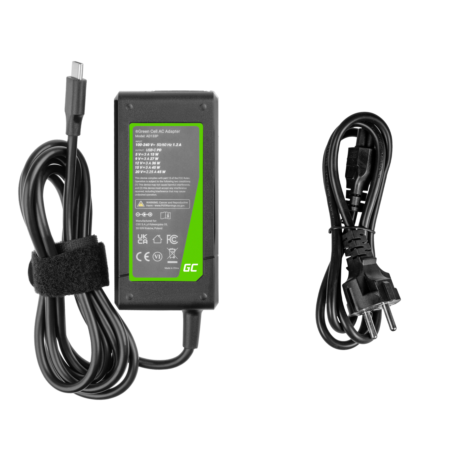 Greencell Universal PRO USB-C Charger for Laptops Tablets & Phones 45W