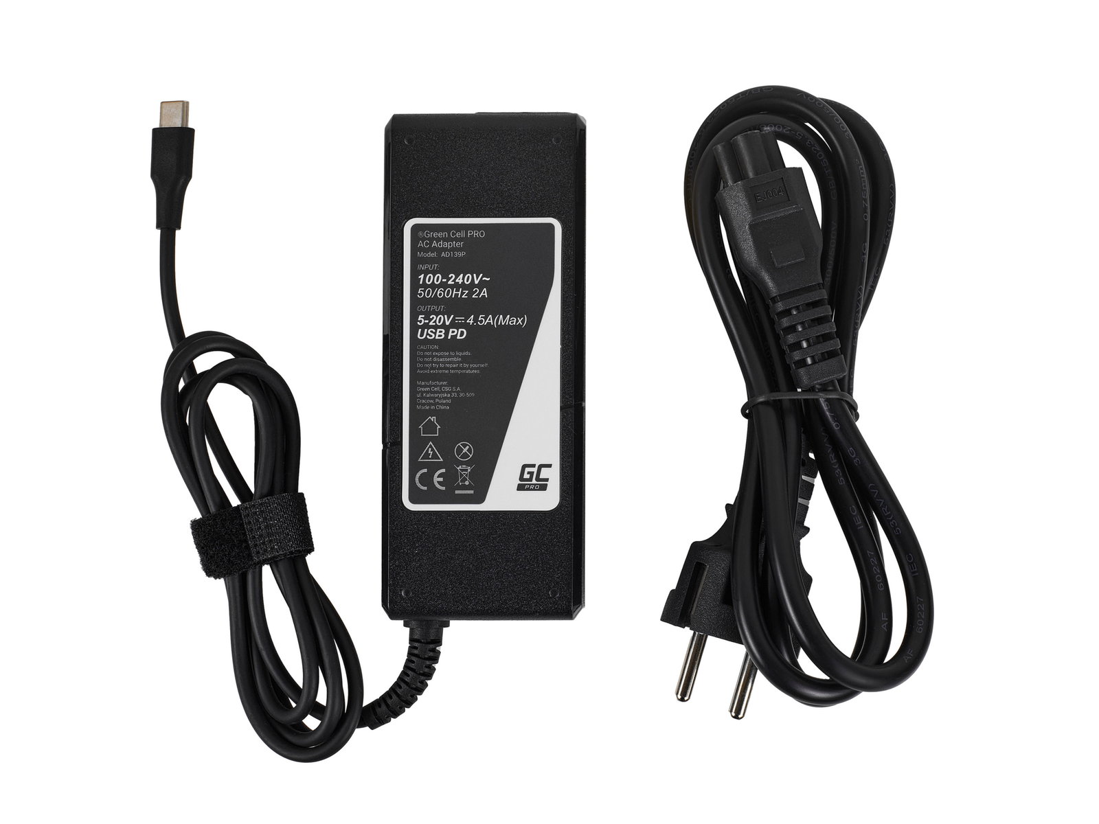 Green Cell USB-C 90W Mains Adapter/charger for Laptops Tablets Phones