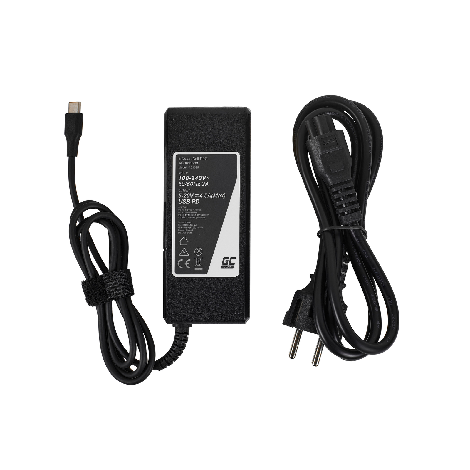 Green Cell USB-C 90W Mains Adapter/charger for Laptops Tablets Phones