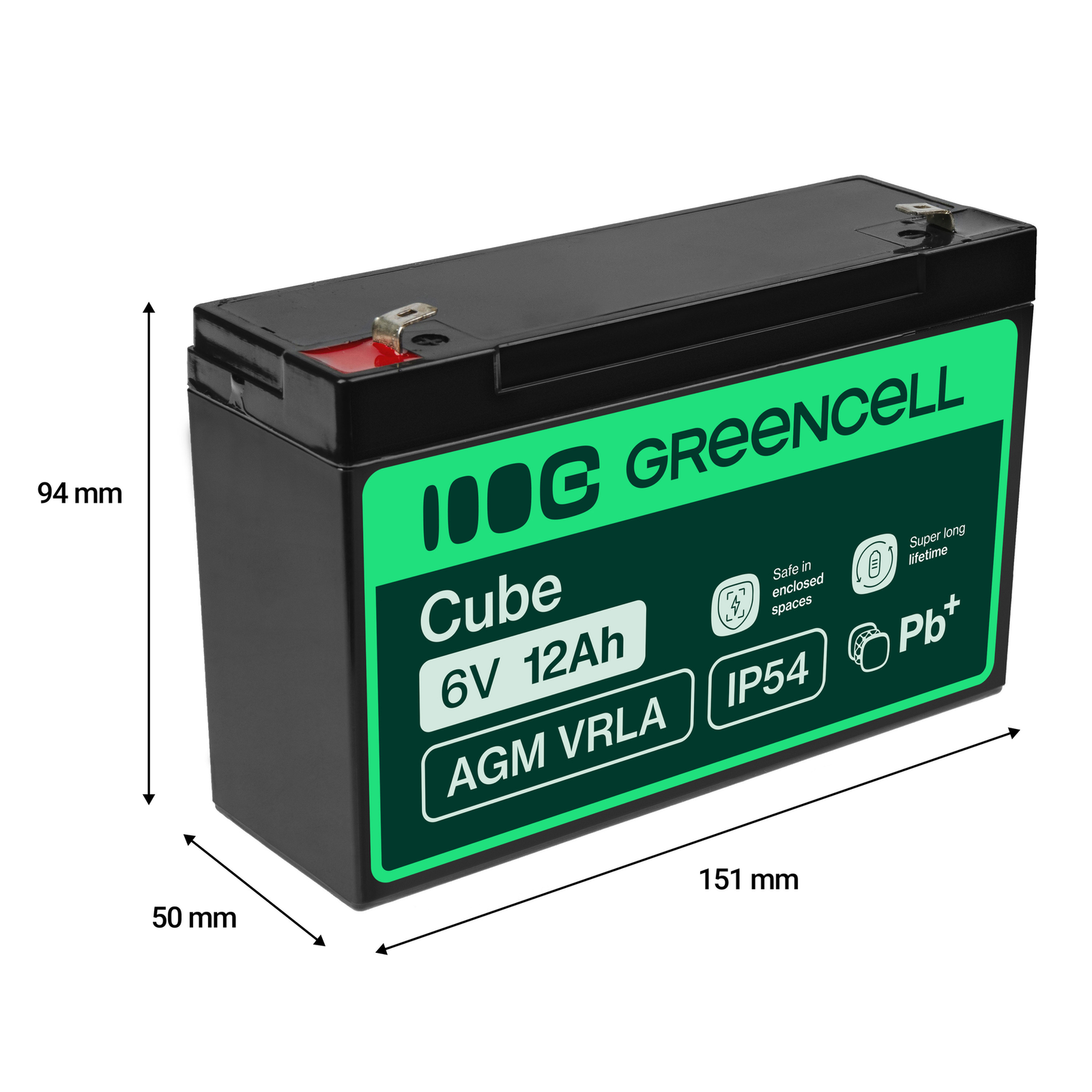 Greencell AGM Battery Lead Acid VRLA 6V 12Ah