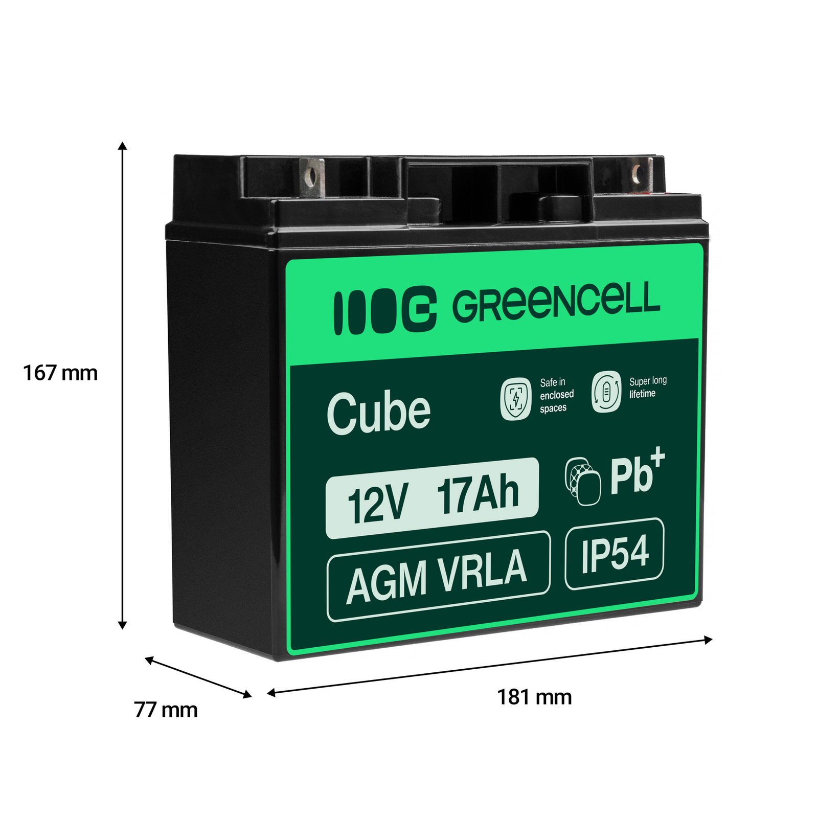 Greencell AGM Battery Lead Acid VRLA 12V 17Ah for Motorboats & EV