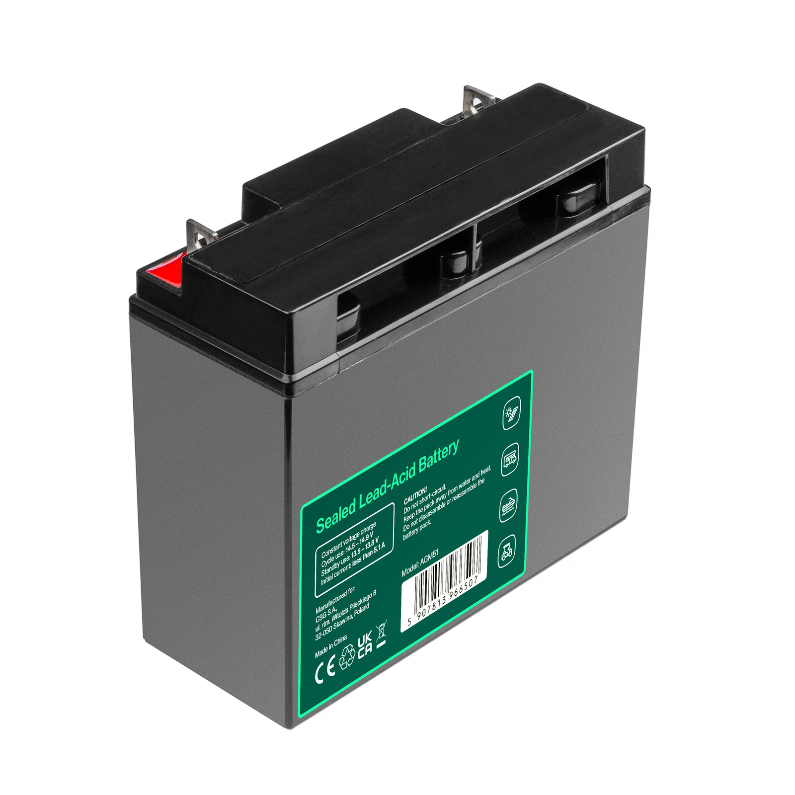 Greencell AGM Battery Lead Acid VRLA 12V 17Ah for Motorboats & EV