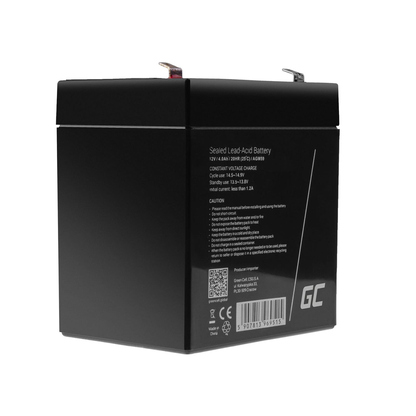 Greencell AGM Battery Lead Acid VRLA 12V 4Ah