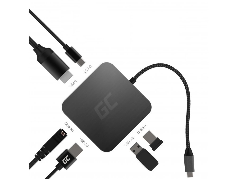 Greencell Dockingstation HUB 6in1 USB-A/C HDMI Lightning RJ45 Quickcharge