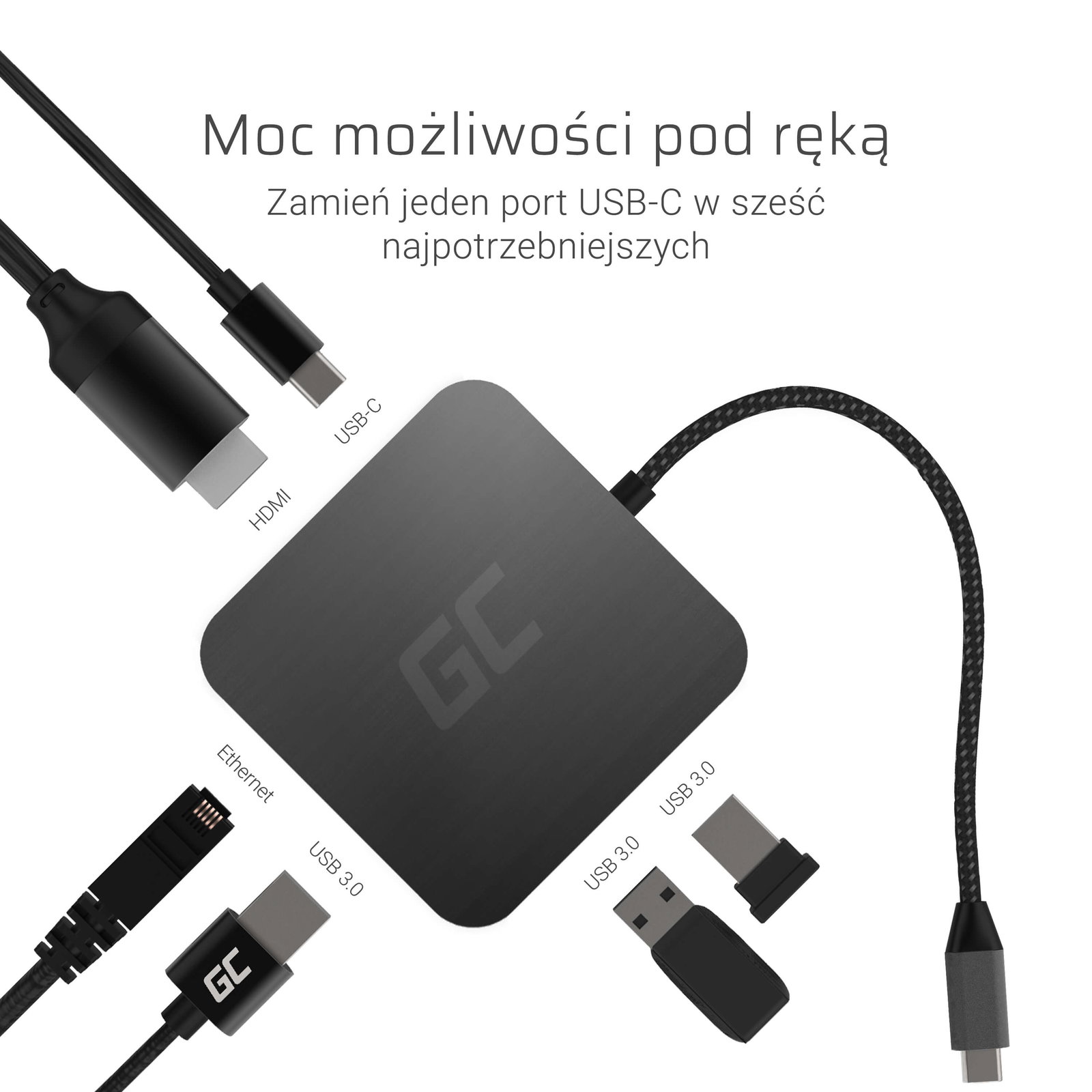 Greencell Dockingstation HUB 6in1 USB-A/C HDMI Lightning RJ45 Quickcharge