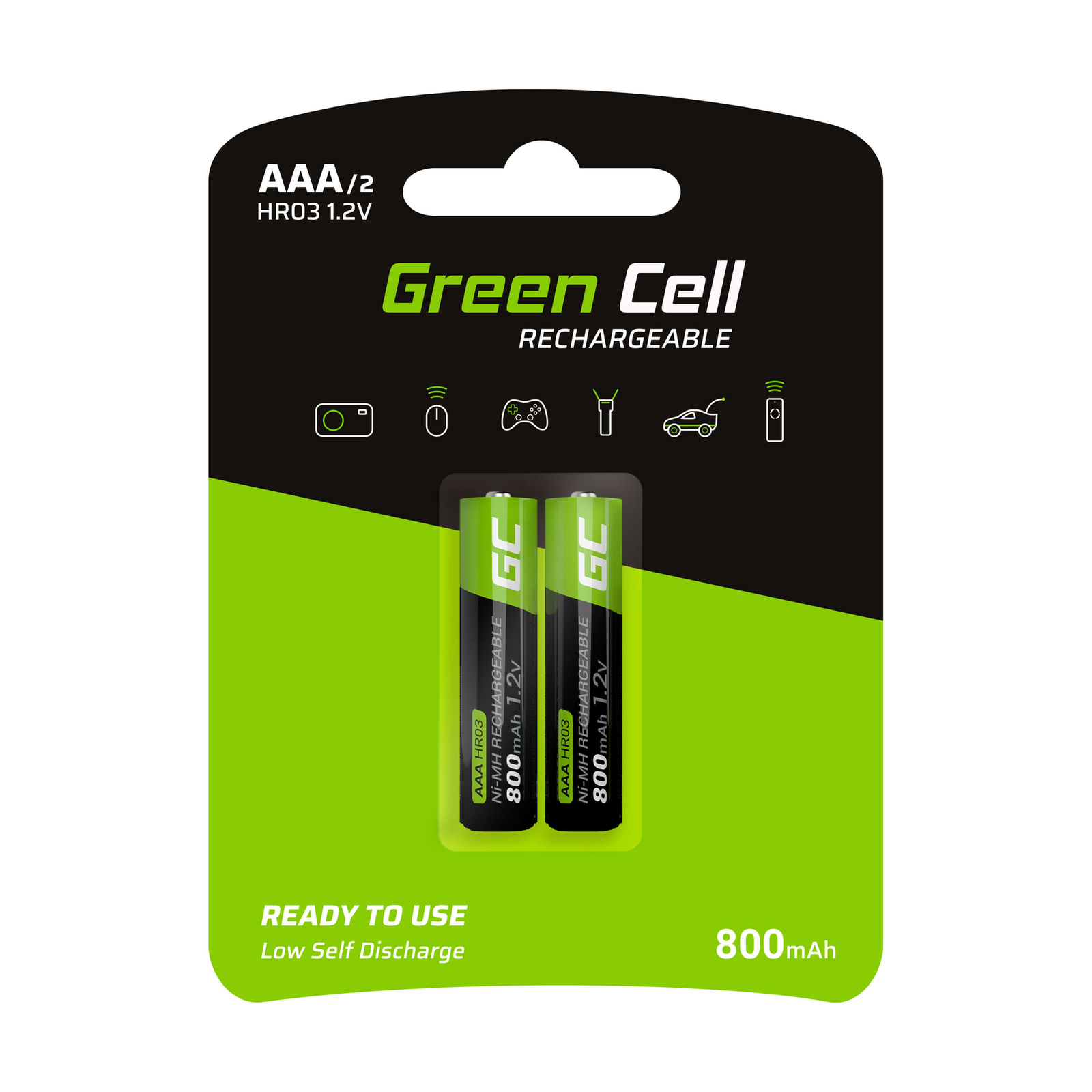 Greencell 2x AAA Batteries Rechargeable HR03 800mAh