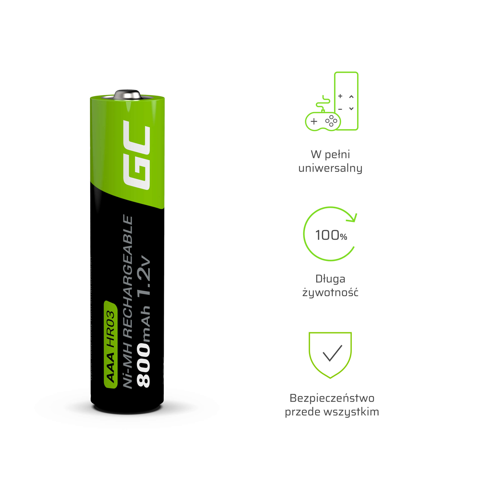 Greencell 2x AAA Batteries Rechargeable HR03 800mAh