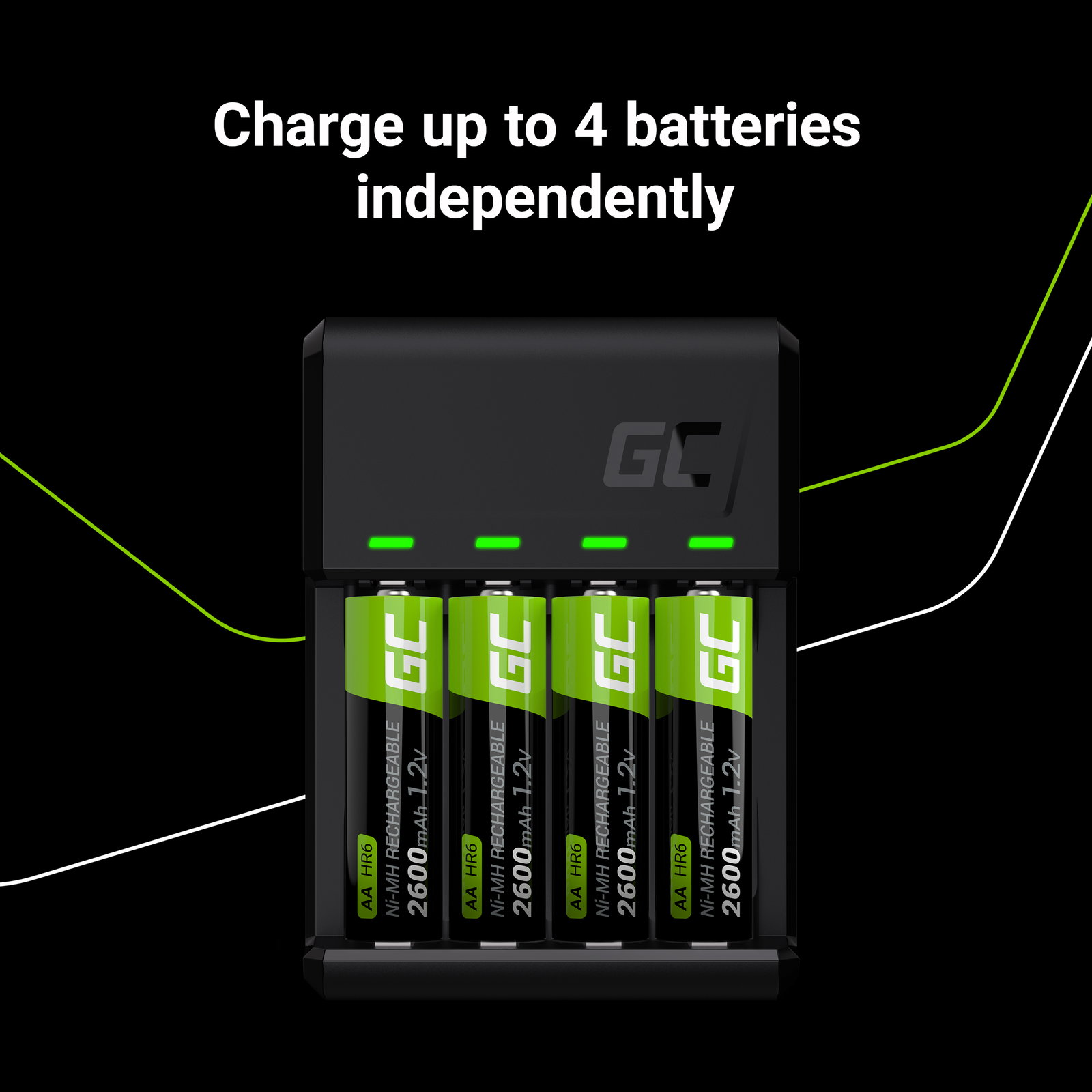 Greencell VitalCharger for Ni-MH AA & AAA Battery Micro USB & USB-C Port