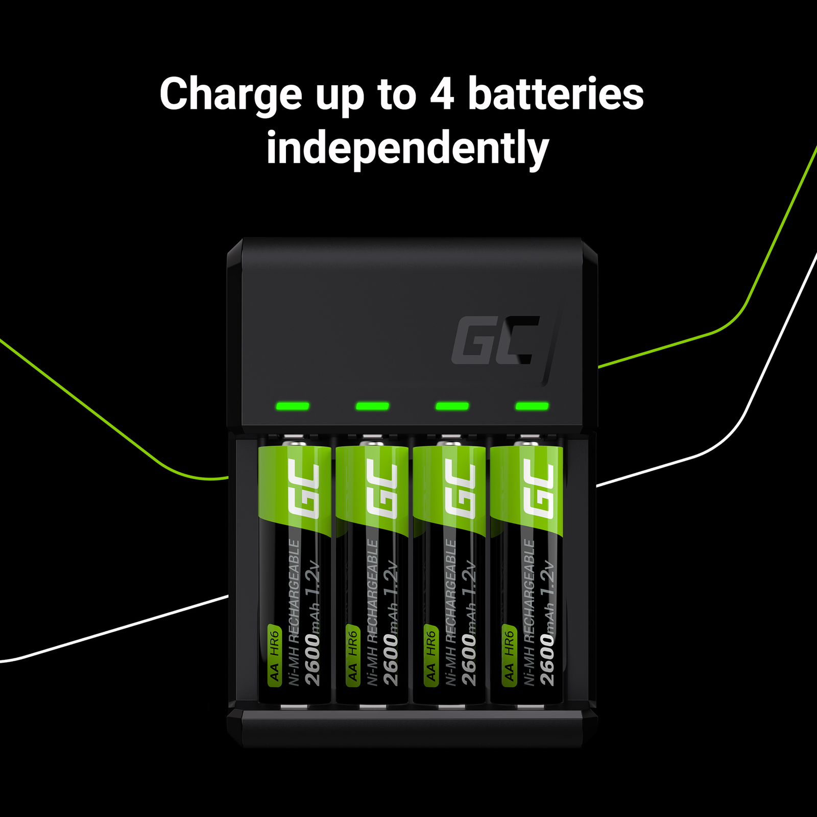 Greencell VitalCharger for Ni-MH AA & AAA Battery Micro USB & USB-C Port